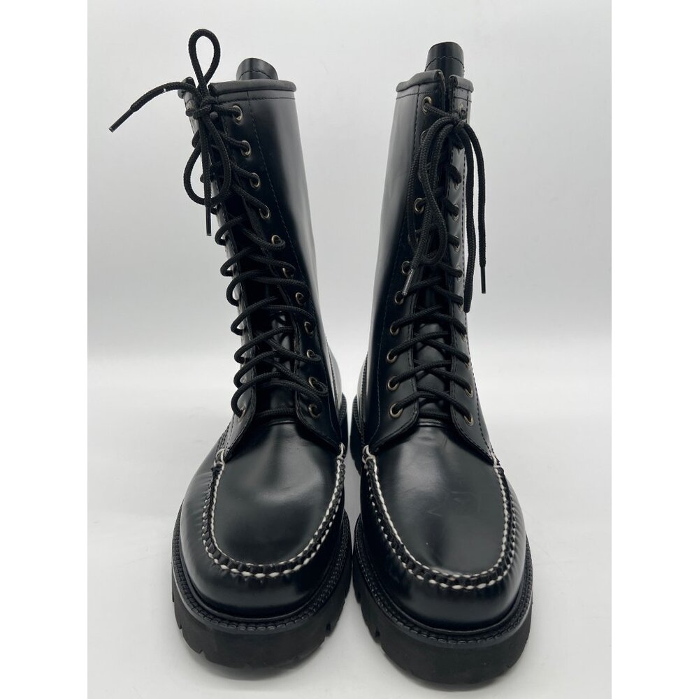 G.H. Bass Mens Black Leather Moc Toe Lace-Up Boots Size 9 Rugged Sole